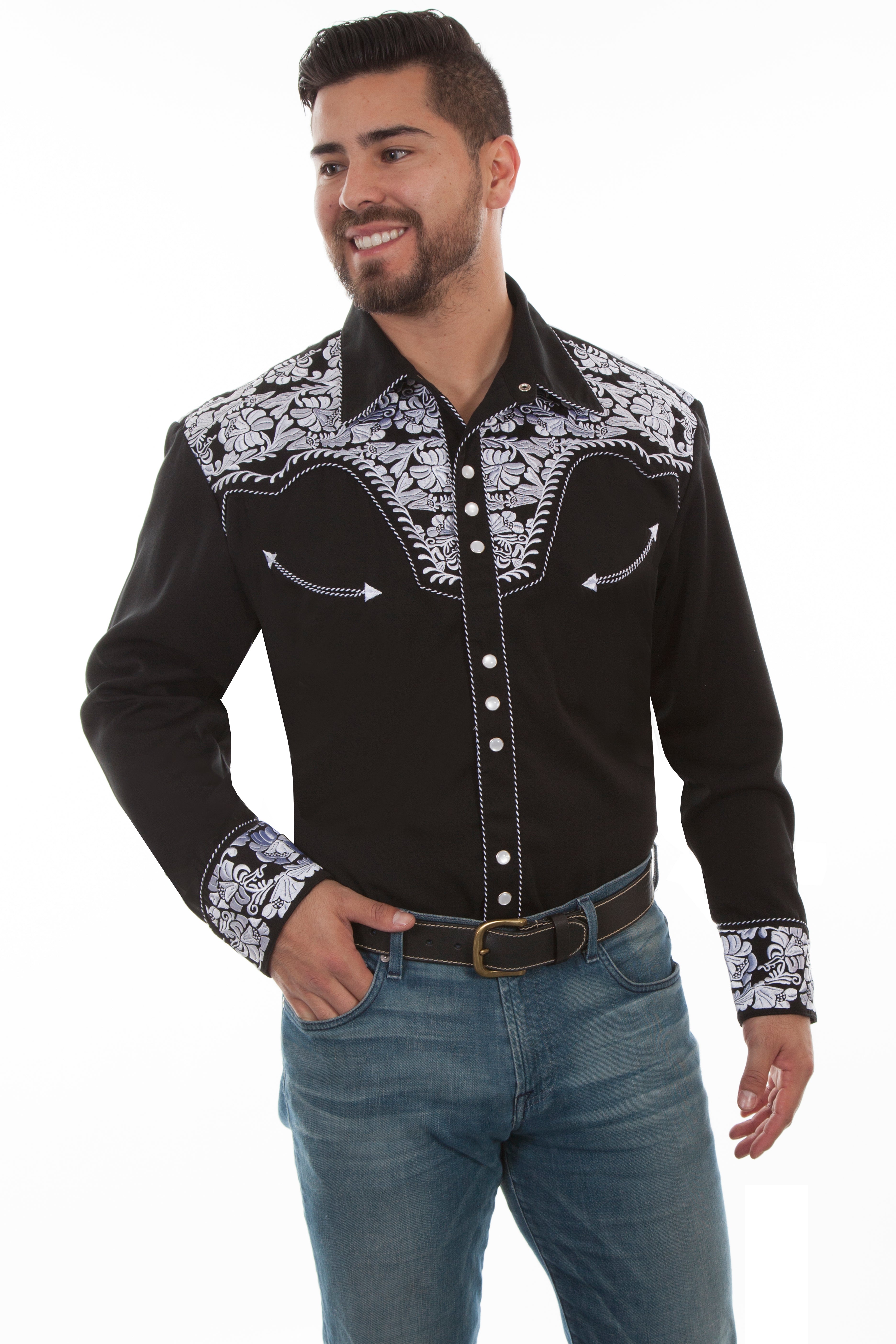 FLORAL TOOLED EMBROIDERY SHIRT-New