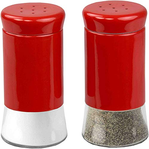 Salt and Pepper Shakers Set, Retro Color, Stainless Steel & Glass Bottom, 5 oz, Red Refurbished