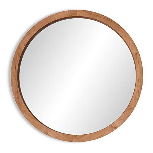 Modern Market 24 Round Wall Mirrors Decorative Wood Farmhouse Wall Mirror, Rustic Wall Mirror, Bedroom Mirrors for Wall Decor, Hanging Wall Mirror for Living Room, Bathroom Vanity Mirror, Brown Refurbished