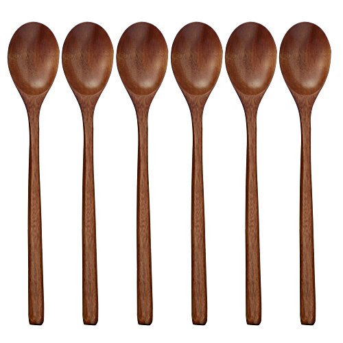 Wooden Spoons, 6 Pieces Wood Soup Spoons for Eating Mixing Stirring Cooking, Long Handle Spoon with Japanese Style Kitchen Utensil, ADLORYEA Eco friendly Table Spoon Refurbished